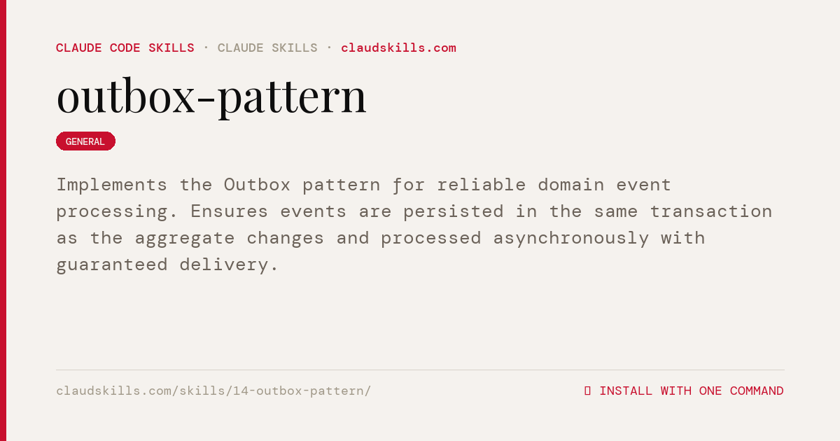 Outbox Pattern Java outbox-pattern — Implements the Outbox | ClaudSkills