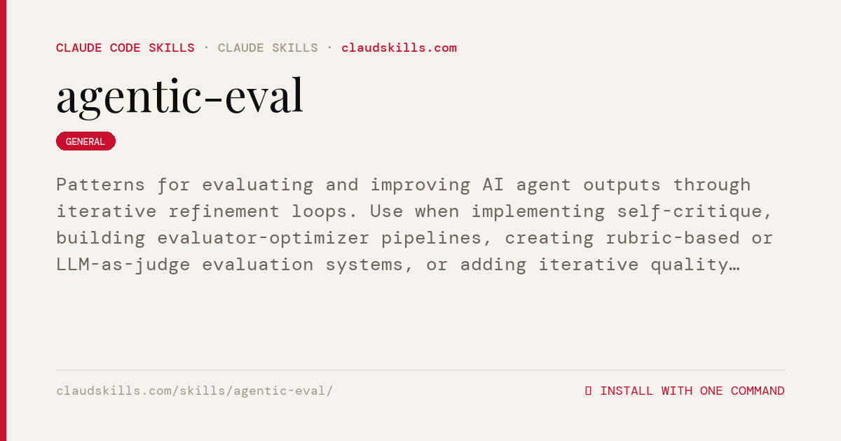 Agentic Eval — Patterns for evaluating and | ClaudSkills