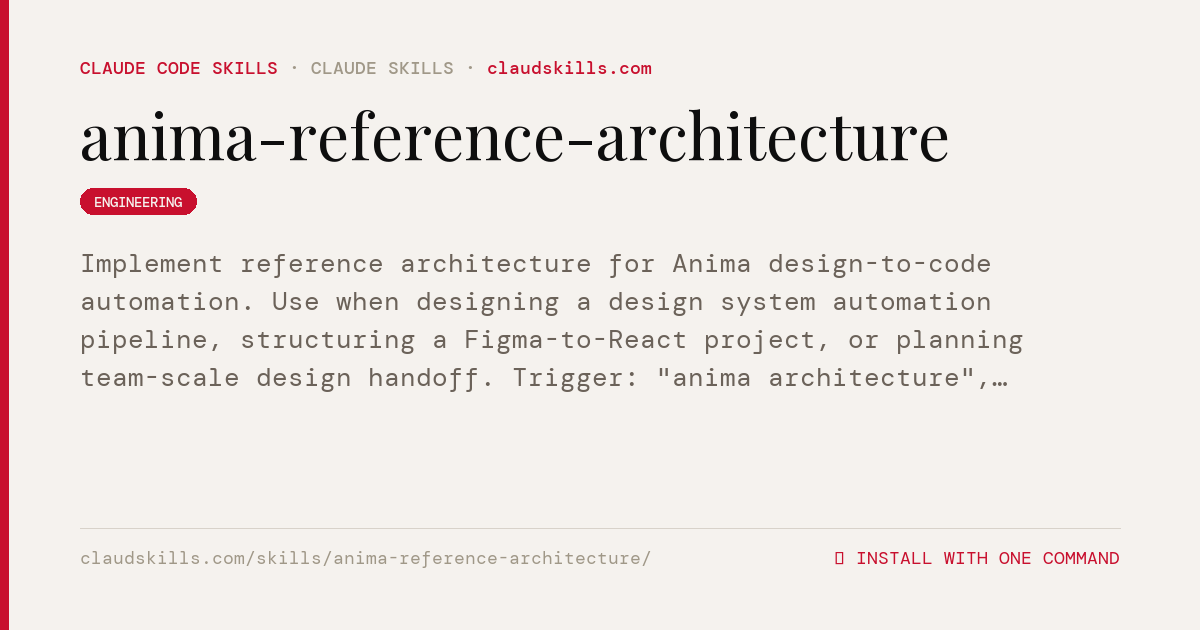 Anima Reference Architecture — Implement | ClaudSkills