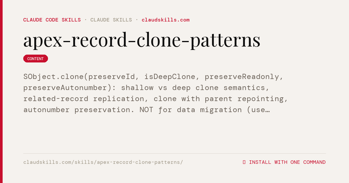 Apex Record Clone Patterns — Claude Code skill | ClaudSkills