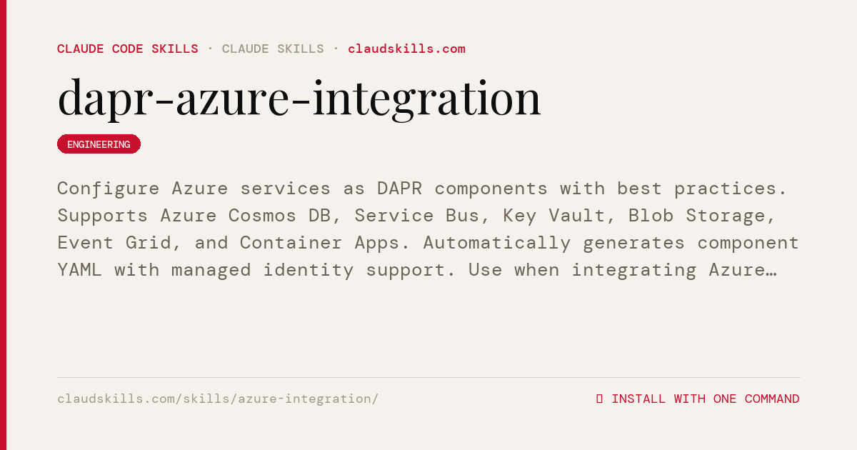 dapr-azure-integration — Configure Azure | ClaudSkills