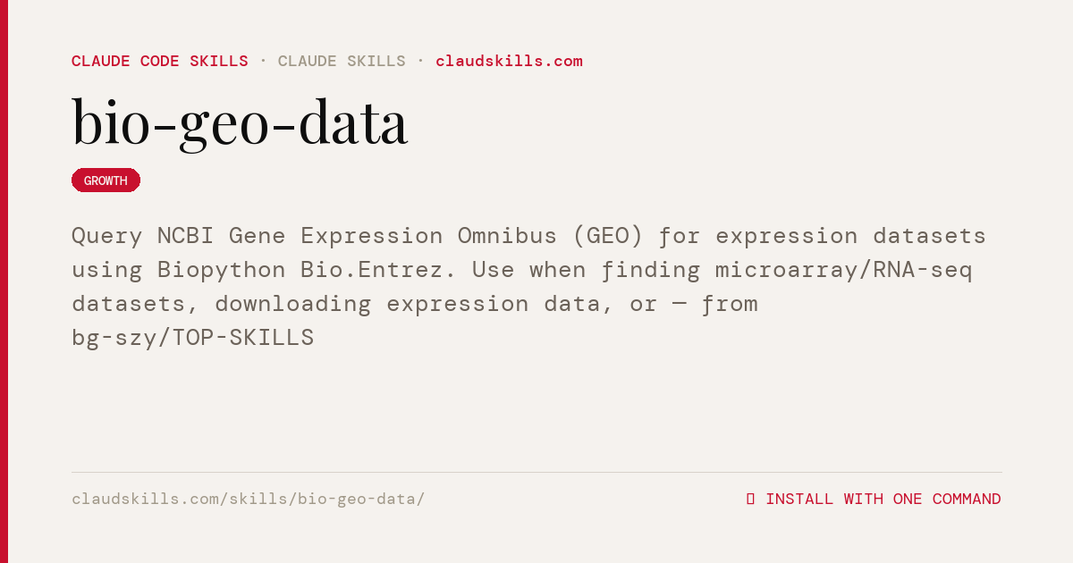 Bio Geo Data — Query NCBI Gene Expression | ClaudSkills