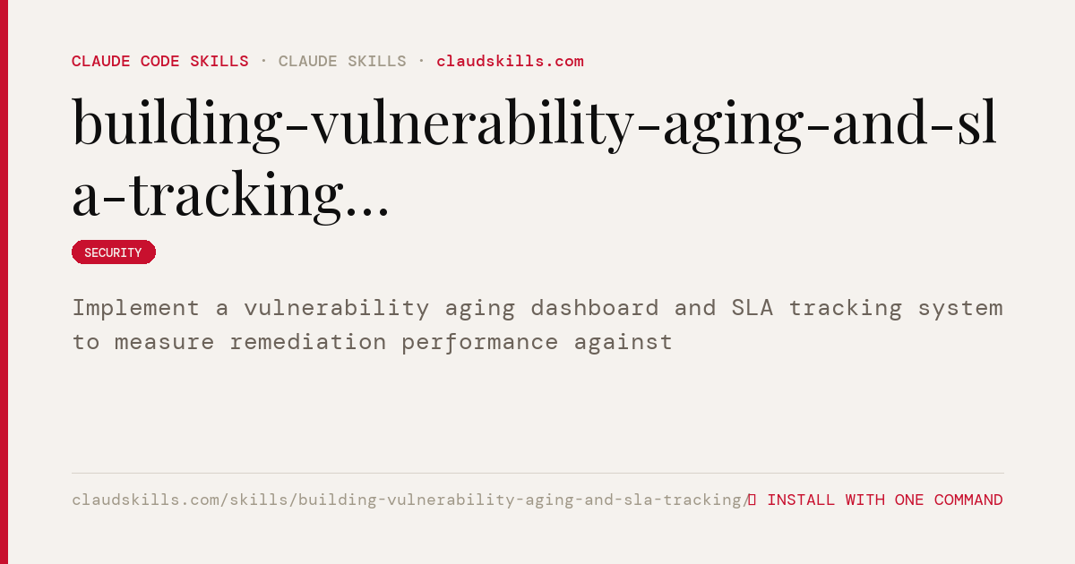 Building Vulnerability Aging And SLA Tracking | ClaudSkills