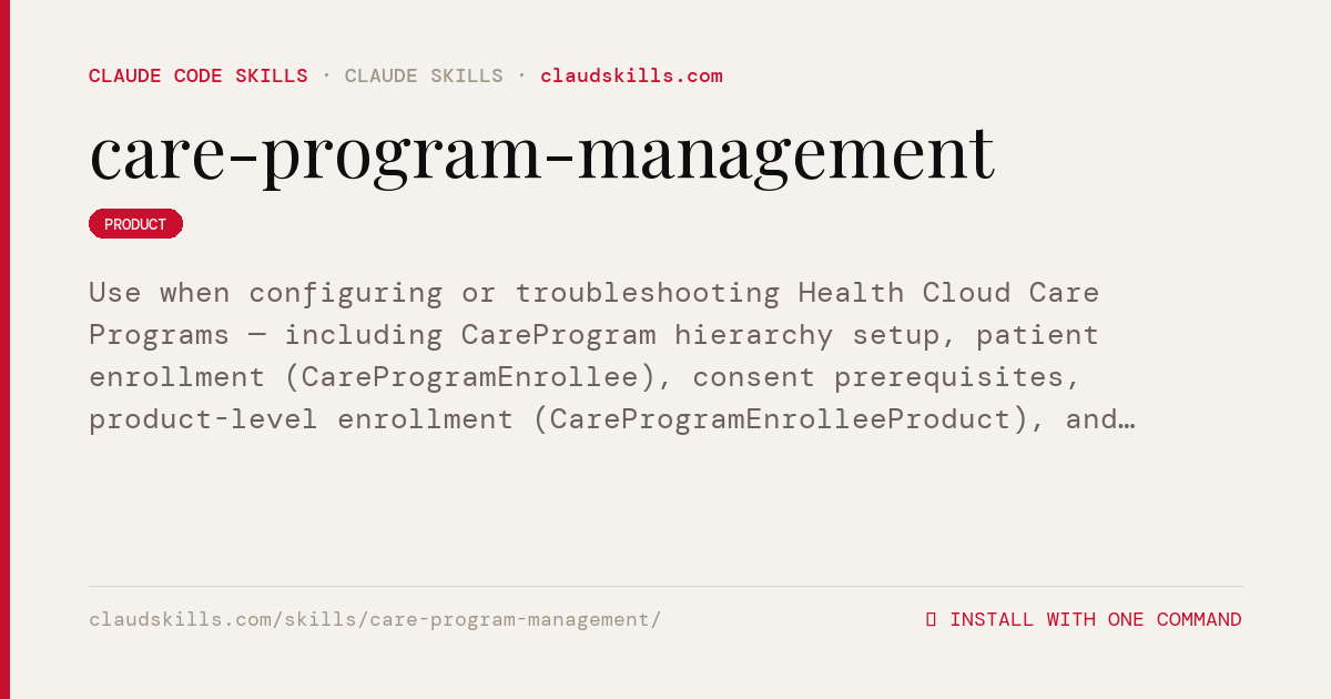 Care Program Management — Use when | ClaudSkills