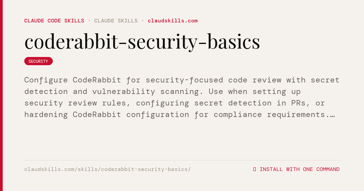 Coderabbit Security Basics — Configure | ClaudSkills