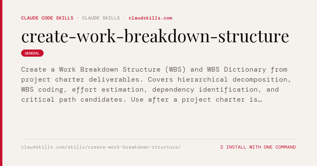 Create Work Breakdown Structure — Create a Work Breakdown