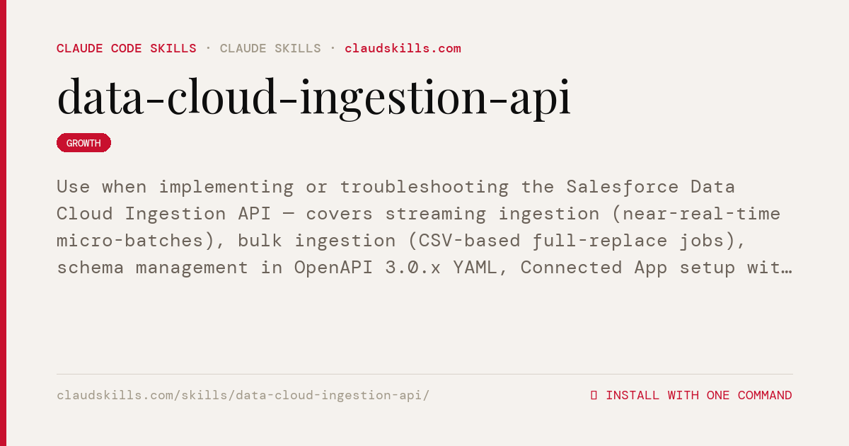 Data Cloud Ingestion API — Use when | ClaudSkills