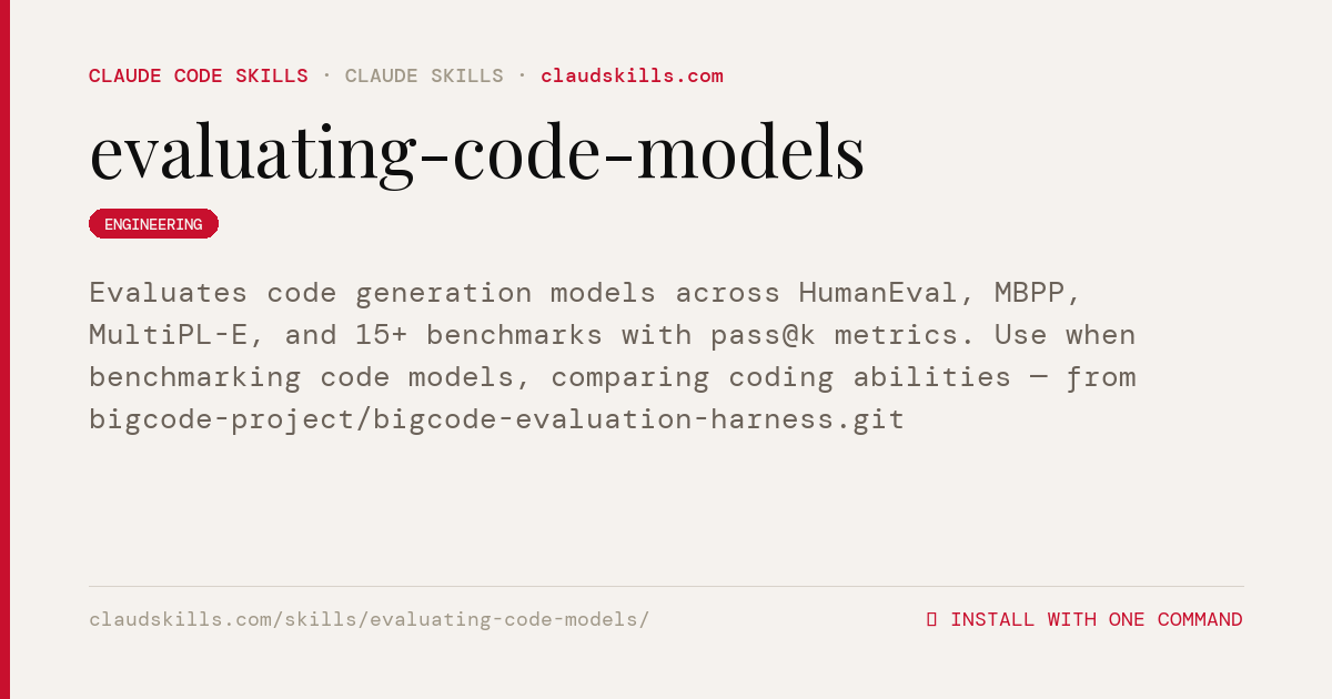 Evaluating Code Models — Evaluates code | ClaudSkills