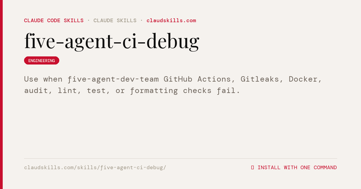 Five Agent CI Debug — Use when | ClaudSkills