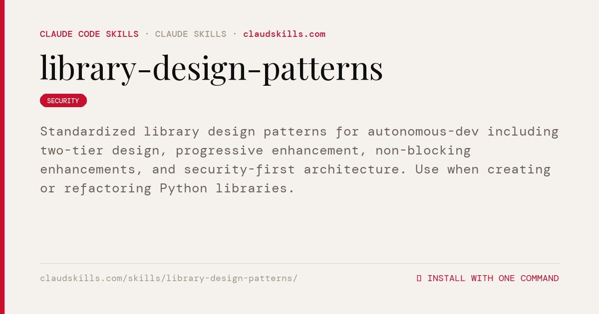 Library Design Patterns — Standardized | ClaudSkills