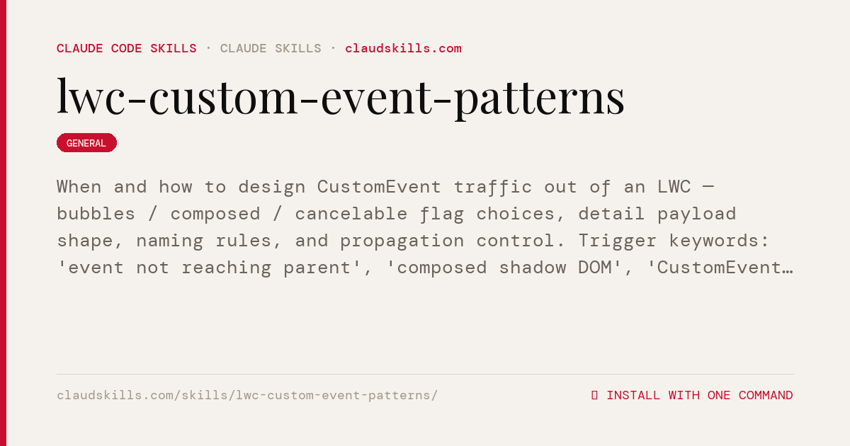 Lwc Custom Event Patterns — When and how to | ClaudSkills