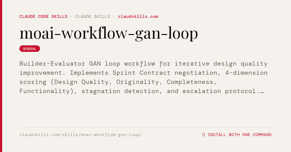 Moai Workflow Gan Loop — Builder-Evaluator | ClaudSkills