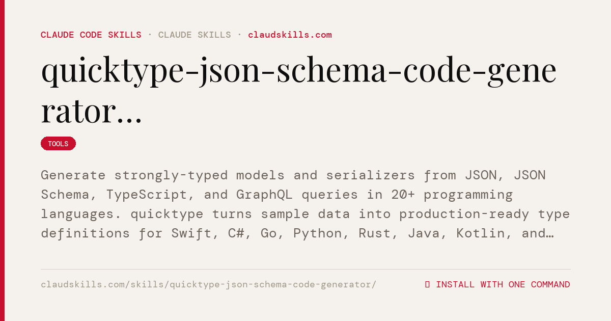 Quicktype JSON Schema Code Generator — Generate