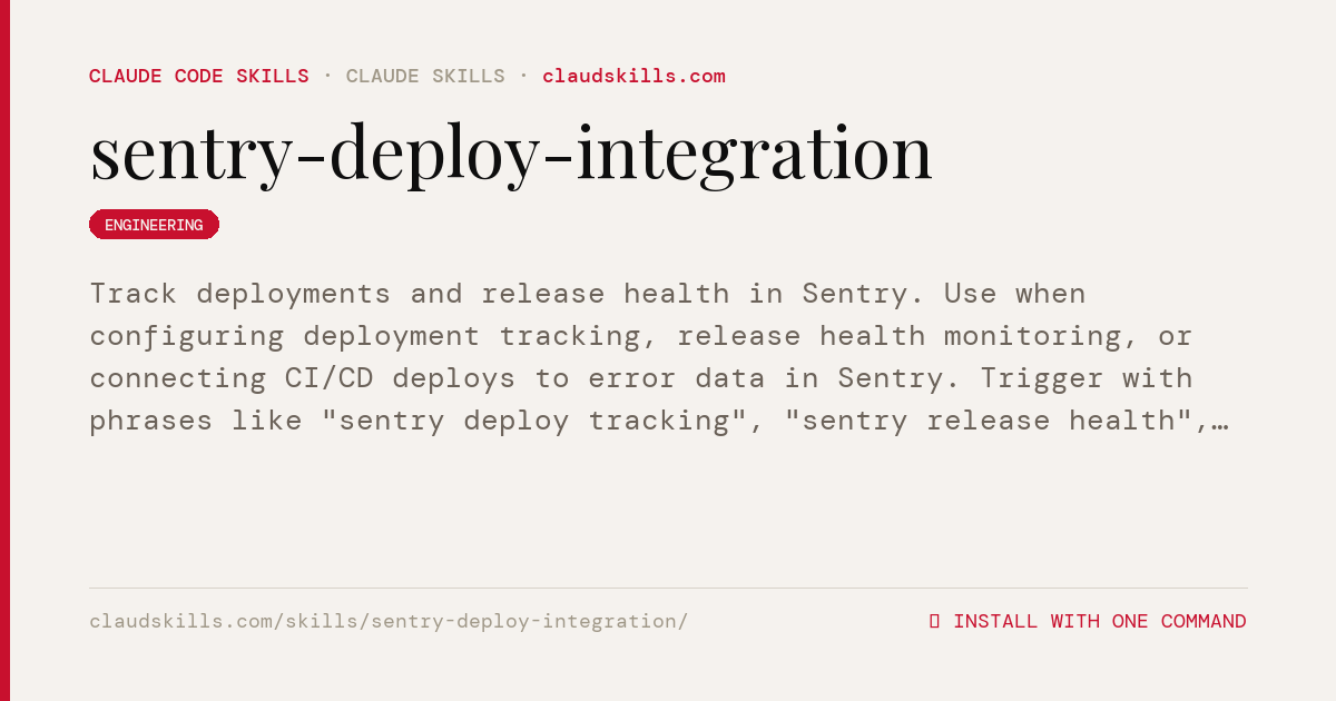Sentry Deploy Integration — Track deployments | ClaudSkills