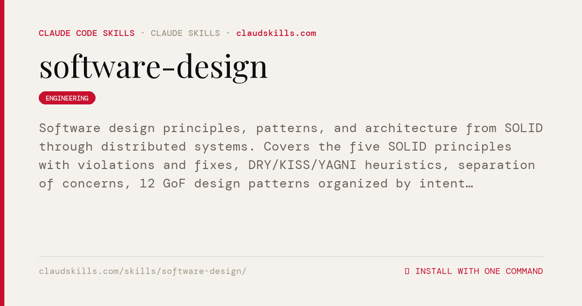 Software Skill Design Software Design — Claude Code skill | ClaudSkills