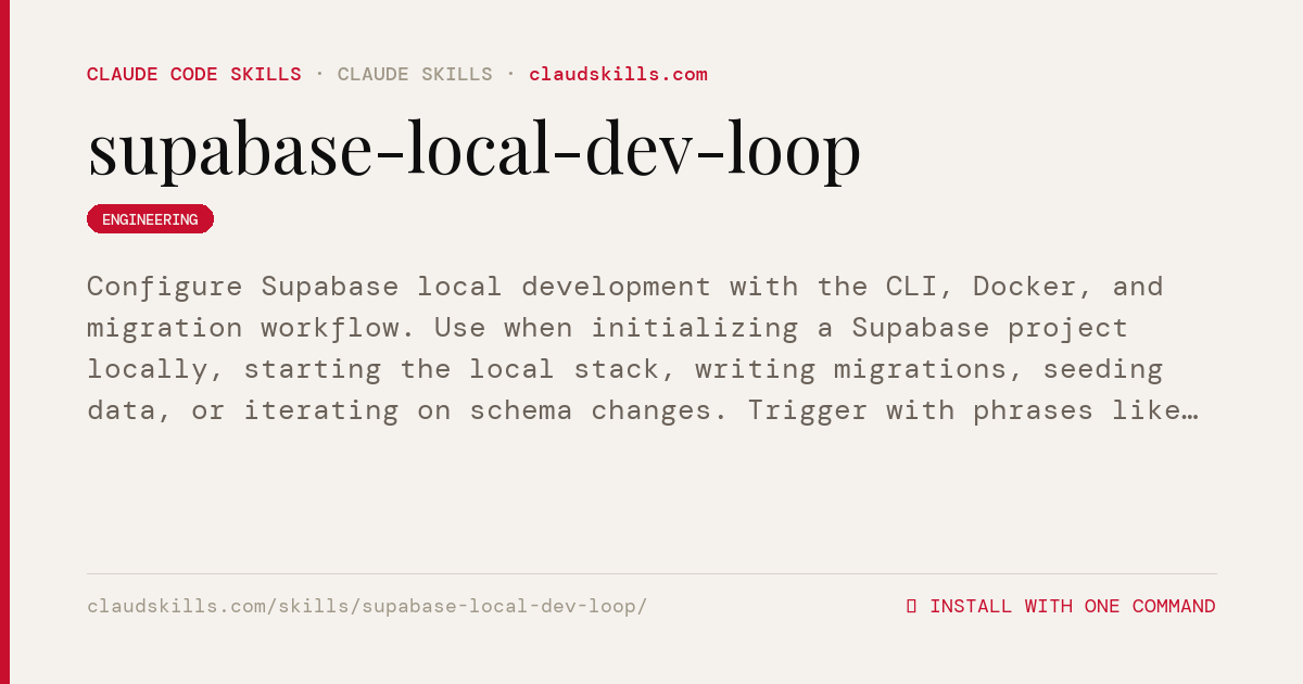 Supabase Local Dev Loop — Configure Supabase | ClaudSkills