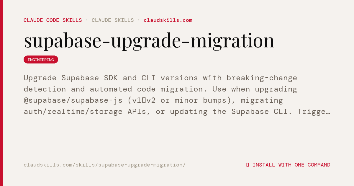 Supabase Upgrade Migration — Upgrade Supabase | ClaudSkills