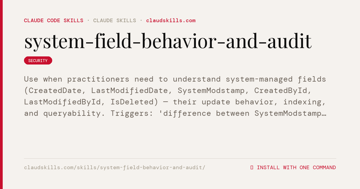 System Field Behavior And Audit — Use when practitioners
