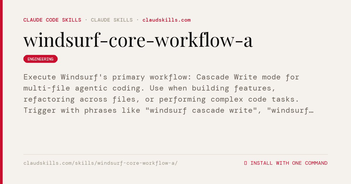Windsurf Core Workflow A — Execute Windsurf's | ClaudSkills