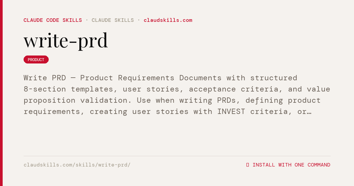 Write PRD — Claude Code skill | ClaudSkills